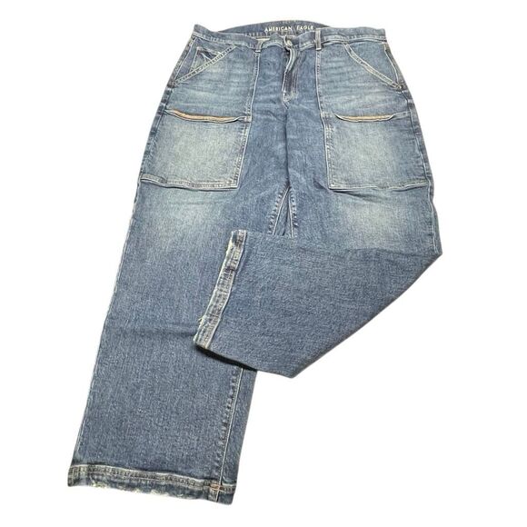 AE Stretch Super High-Rise Baggy Straight Pocket Jeans - Picture 1 of 10